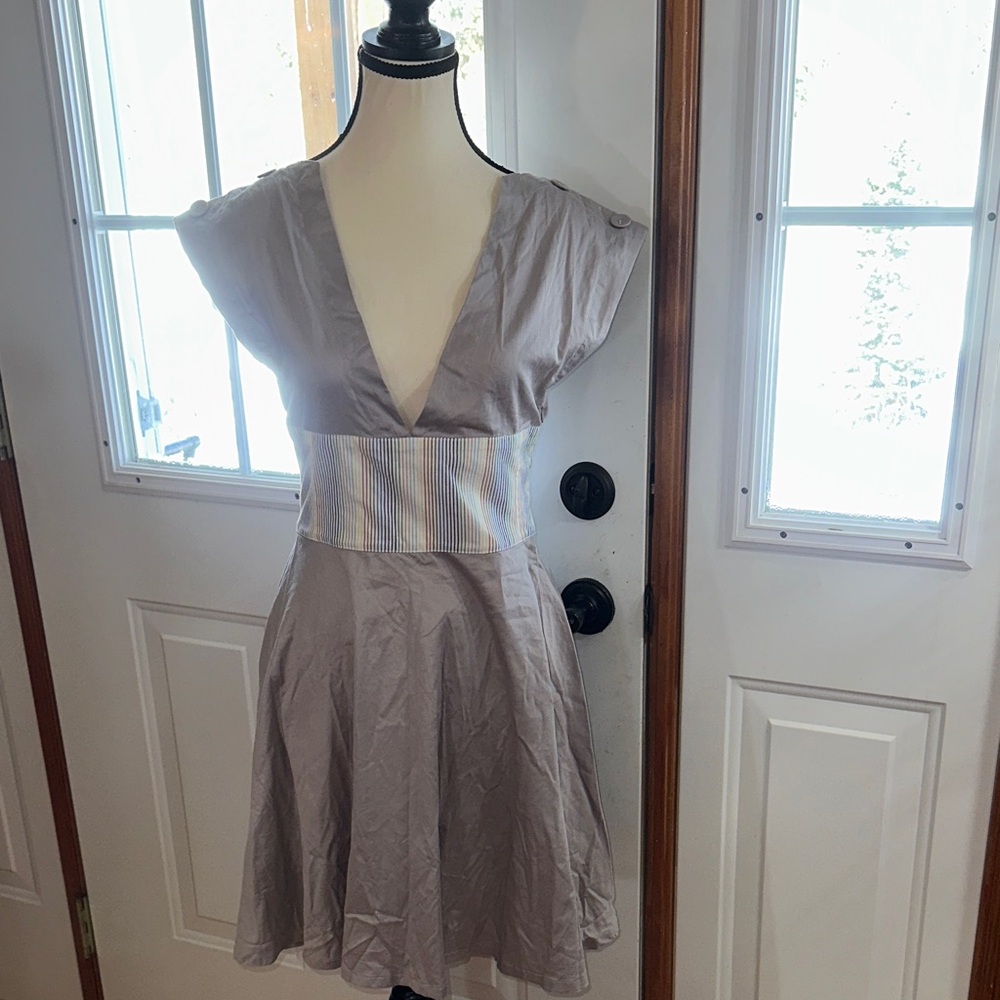 Industry Gray Cotton Dress with Striped Waistband